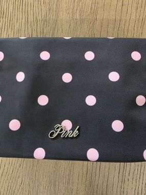 PINK Victoria's Secret Black Cosmetic Bag with Pink Polka Dots